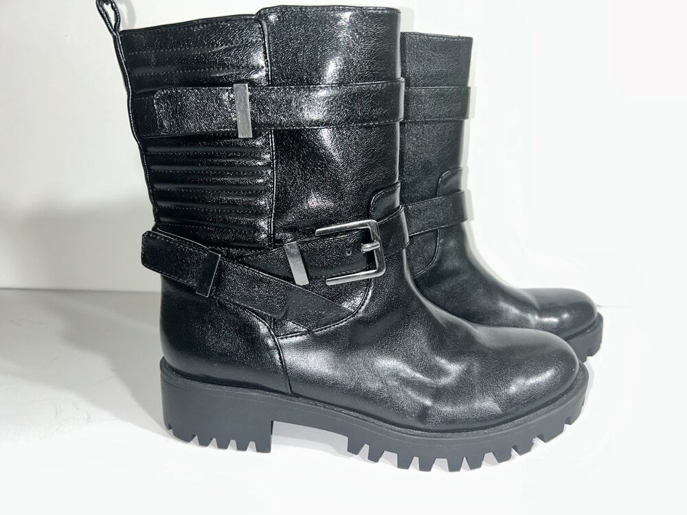 Nine West Alek Black Biker Zip Up Boots Womens Size 6.5M